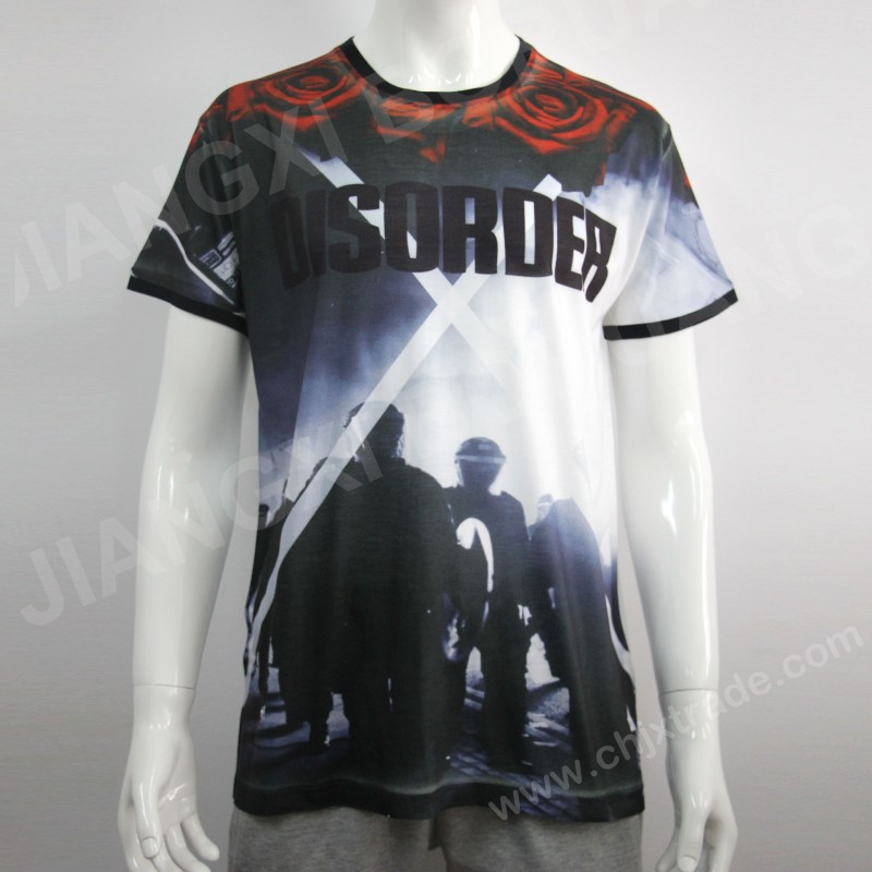 MENS 100%POLYESTER JERSEY T-SHIRT WITH FULL PRINT