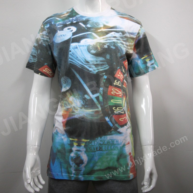 MENS 100%POLYESTER JERSEY T-SHIRT WITH FULL PRINT