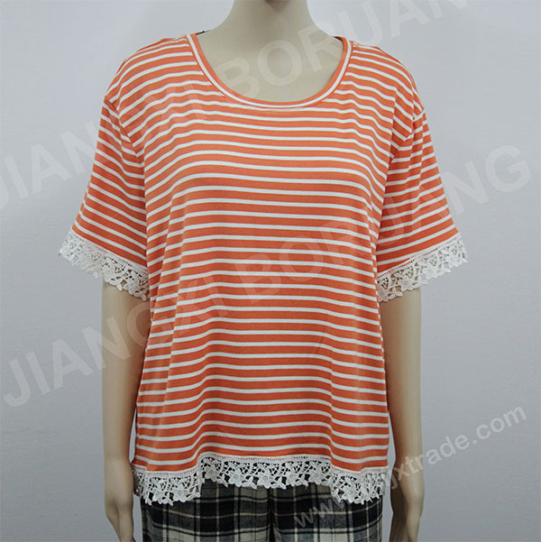 WOMENS STRIPED T-SHIRT WITH LACE