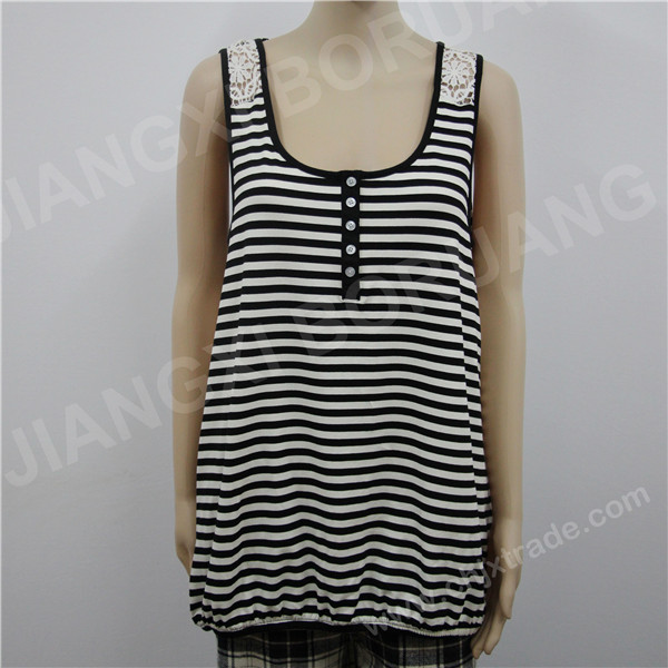 WOMENS STRIPED VEST WITH LACE