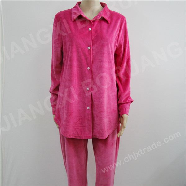 WOMENS 100%POLYESTER VELOUR FLEECE PAJAMA SET