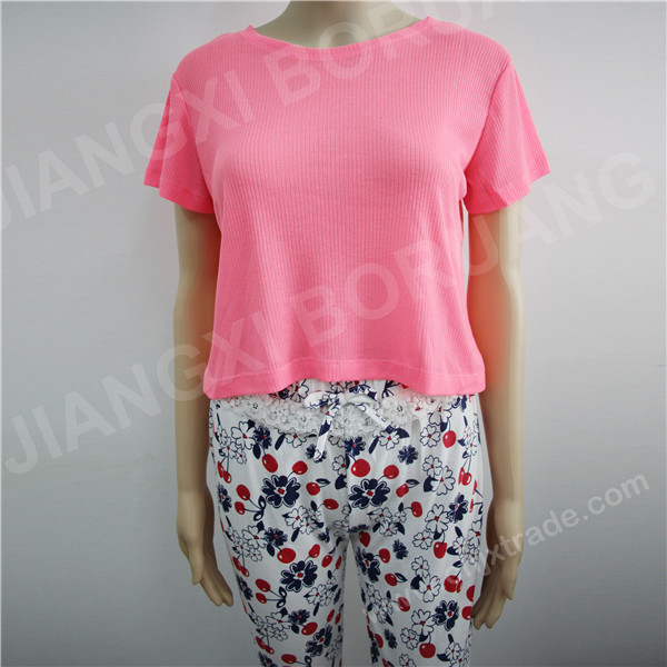 WOMENS TC RIB 130G TOP AND CVC JERSEY PANT WITH FULL PRINT