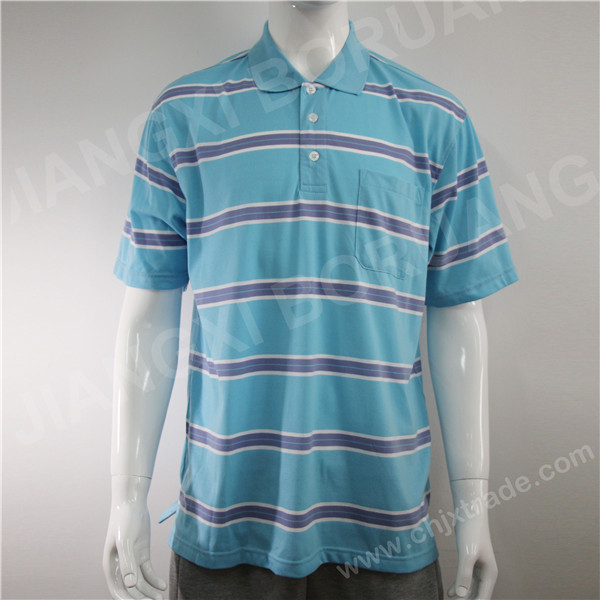 MENS 100%POLYESTER 160G JERSEY STRIPED POLO SHIRT