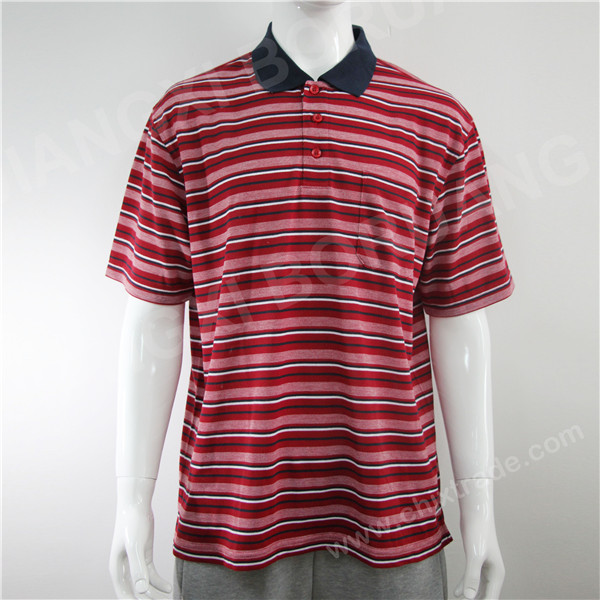 MENS 100%POLYESTER BEAD STRIPED POLO SHIRT