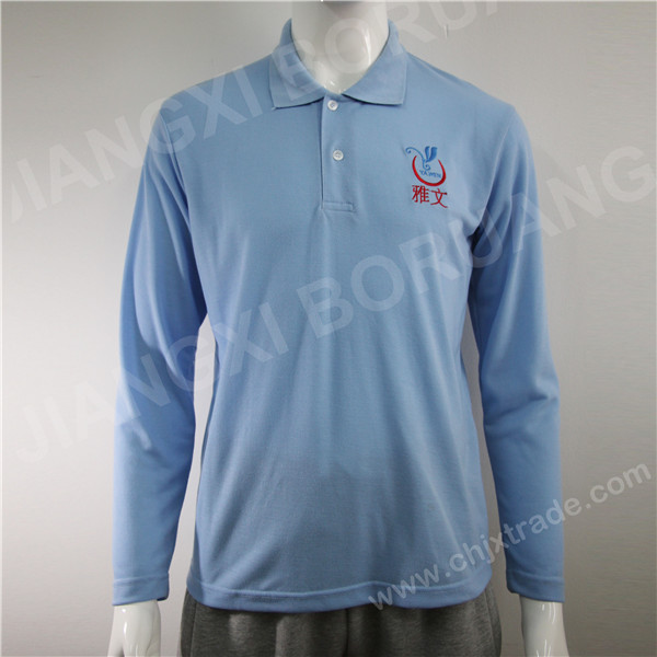 MENS TC BEAD LONG SLEEVE POLO SHIRT WITH EMBROIDERY