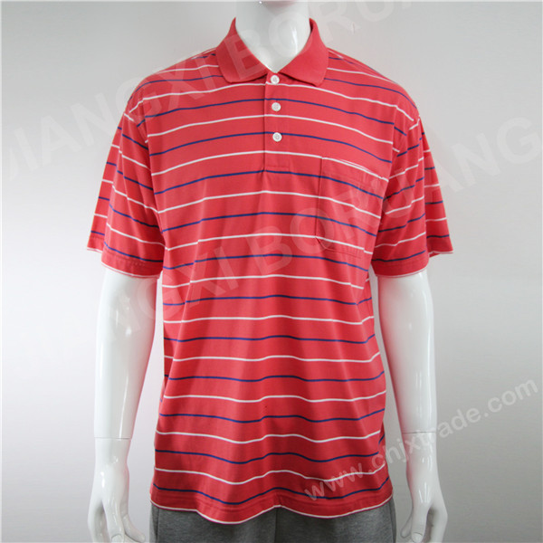 MENS 100%POLYESTER 160G JERSEY STRIPED POLO SHIRT