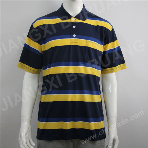 MENS 100%POLYESTER JERSEY STRIPED POLO SHIRT