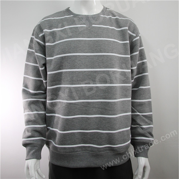 MENS FLEECE CREW NECK STRIPED PULLOVER