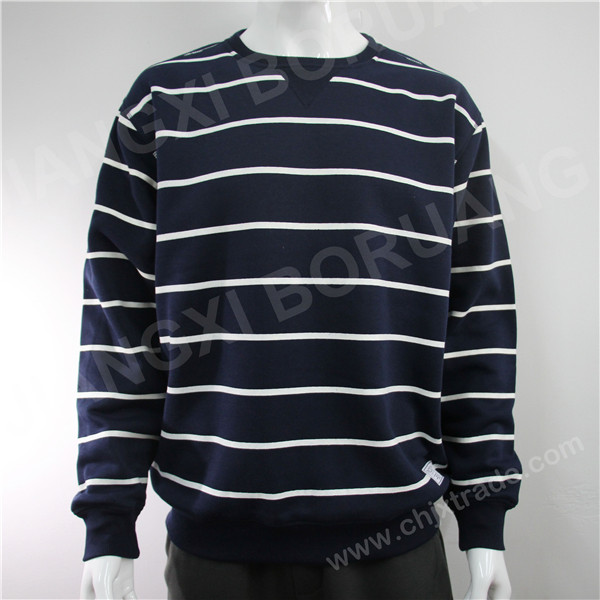 MENS FLEECE CREW NECK STRIPED PULLOVER