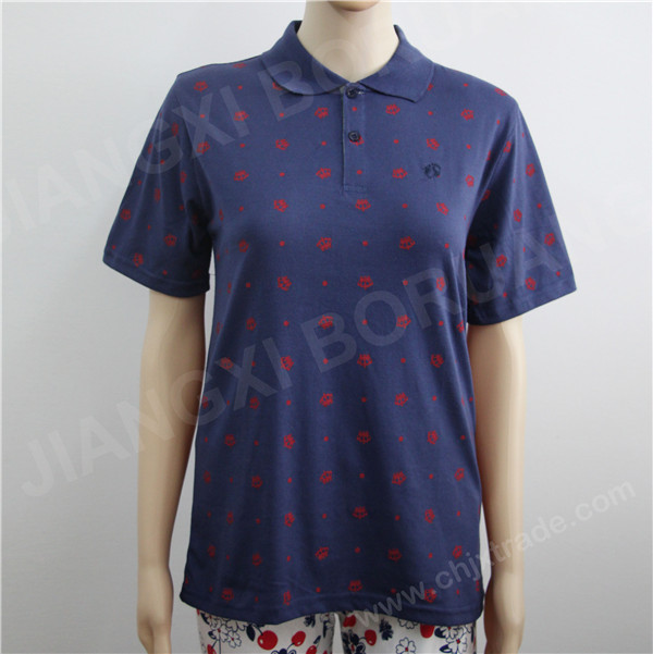 WOMENS 100%COTTON JERSEY POLO SHIRT WITH FULL PRINT