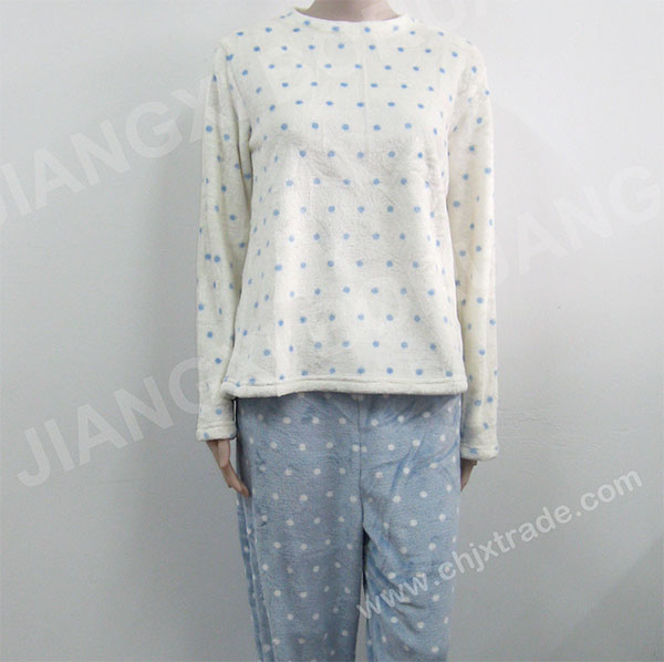 WOMENS 100%POLYESTER FLANNEL FLEECE PAJAMA SET WITH FULL PRINT