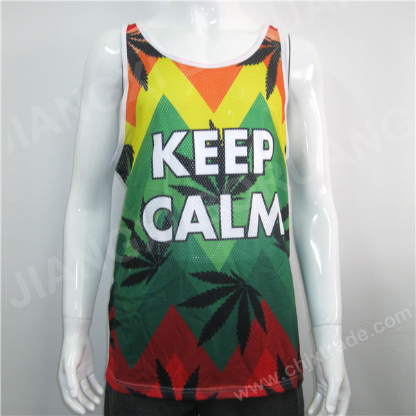 MENS POLYESTER MESH/JERSEY VEST WITH PRINT