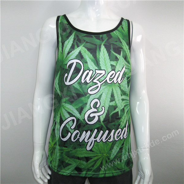 MENS POLYESTER MESH/JERSEY VEST WITH PRINT