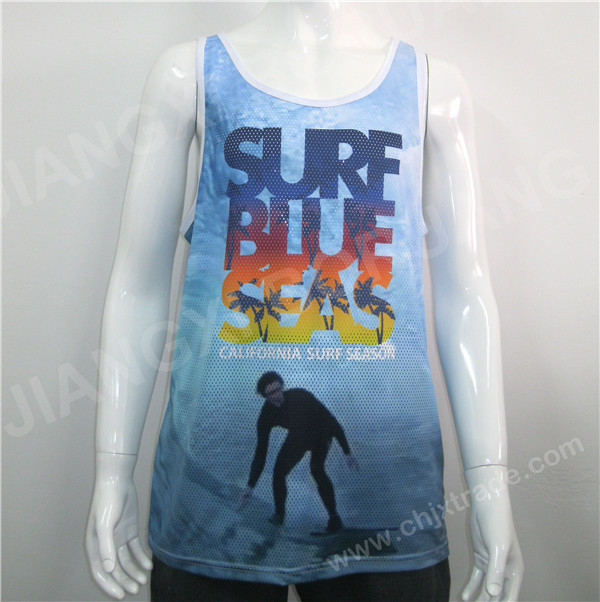 MENS POLYESTER MESH/JERSEY VEST WITH PRINT