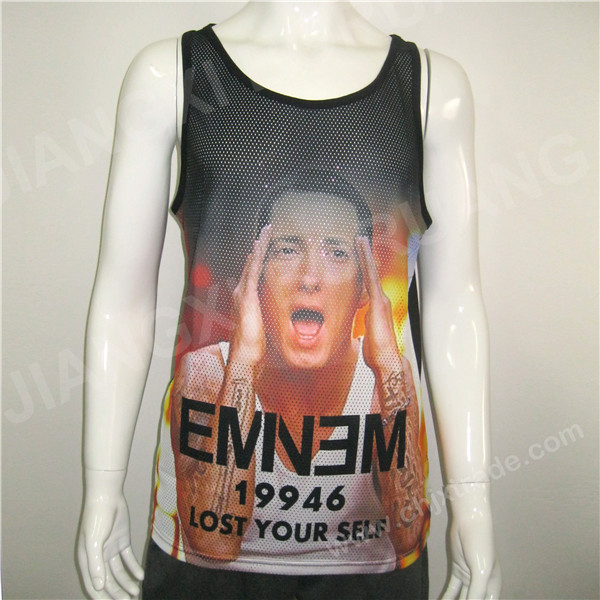 MENS POLYESTER MESH/JERSEY VEST WITH PRINT