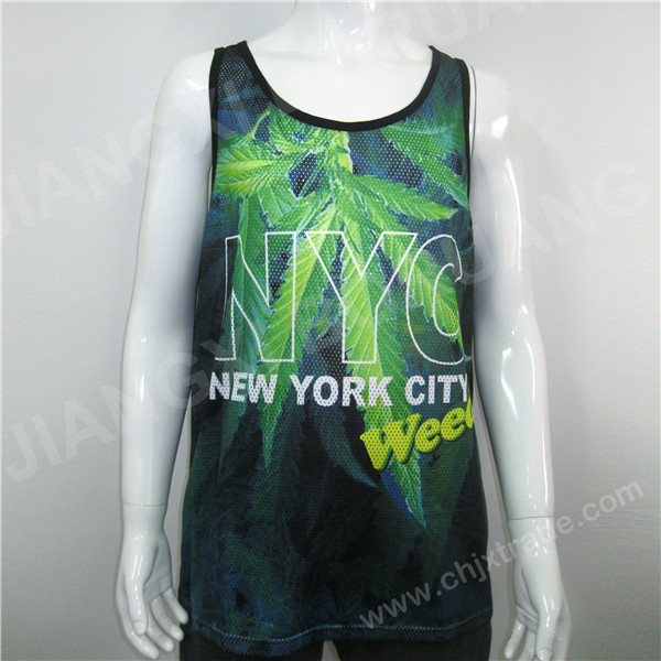 MENS POLYESTER MESH/JERSEY TANK WITH CHEST PRINT