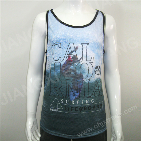 MENS POLYESTER MESH/JERSEY VEST WITH PRINT