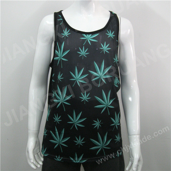 MENS POLYESTER MESH/JERSEY VEST WITH PRINT