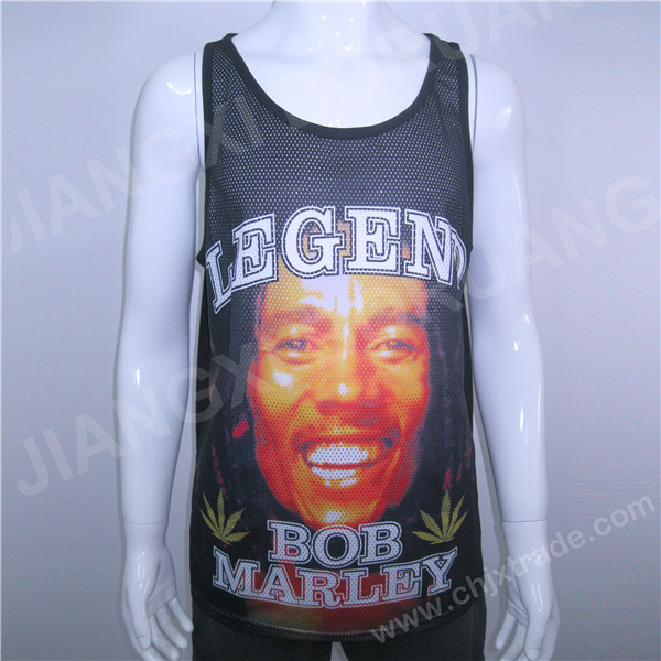 MENS POLYESTER MESH/JERSEY VEST WITH PRINT