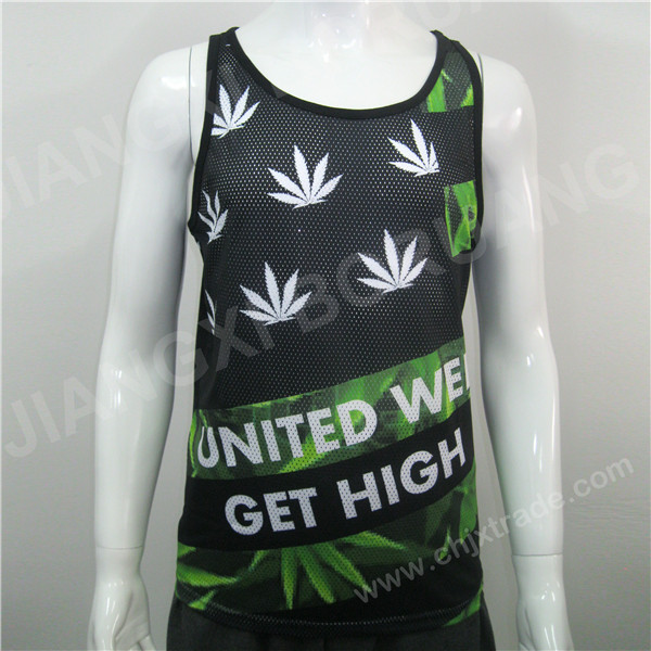 MENS POLYESTER MESH/JERSEY VEST WITH PRINT