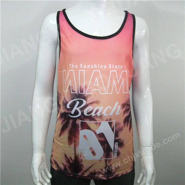 MENS POLYESTER MESH/JERSEY VEST WITH PRINT