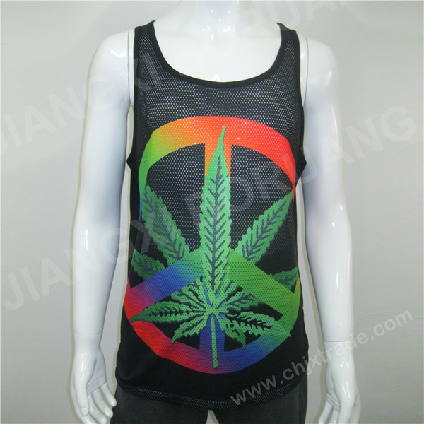 MENS POLYESTER MESH/JERSEY VEST WITH PRINT