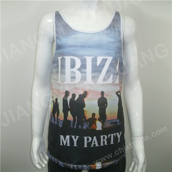 MENS POLYESTER MESH/JERSEY VEST WITH PRINT