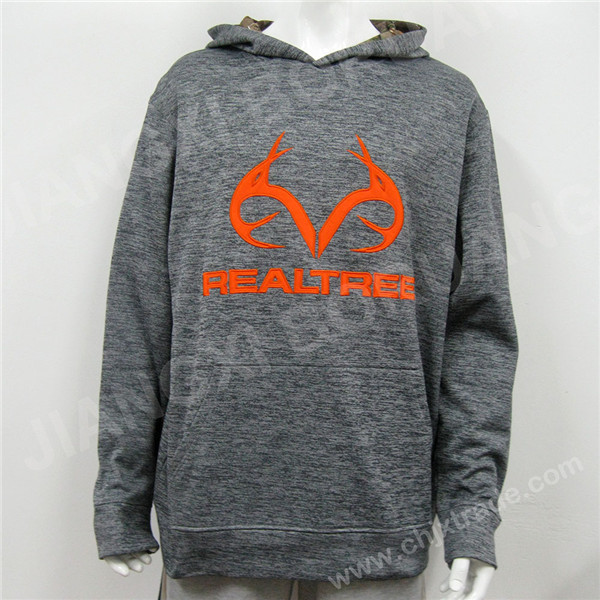 MENS 100%POLYESTER MELANGE FLEECE HOODIES WITH EMBROIDERY