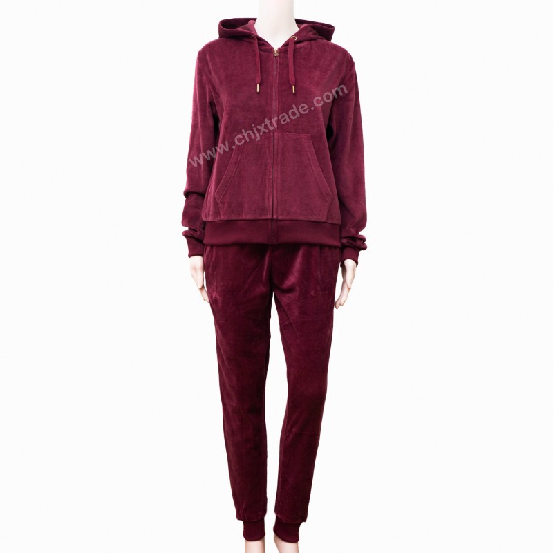 Solid Color Velvet Casual Sportwear Fashion Hoodies with Pant For Womens